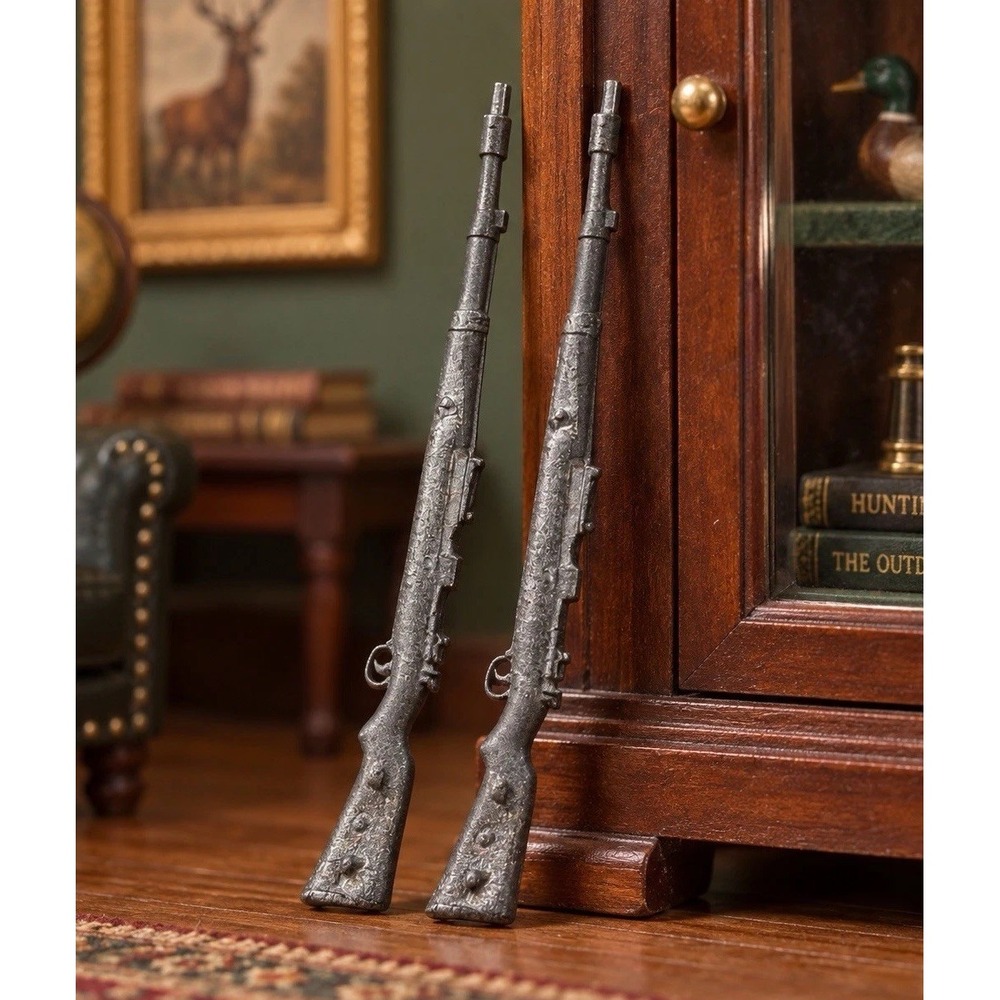 Mauser K98 Style Military Rifles Dollhouse Miniatures 1:12 Pewter Set of 2